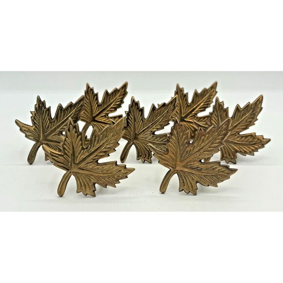 Solid Brass Maple Leaf Napkin Holders Vintage Lot of 7 Gold Fall Autumn Decor - Picture 1 of 11
